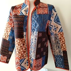NWOT Alfred Dunner Patchwork  Open Front Rich Colors Quilted Jacket/ Blazer Sm